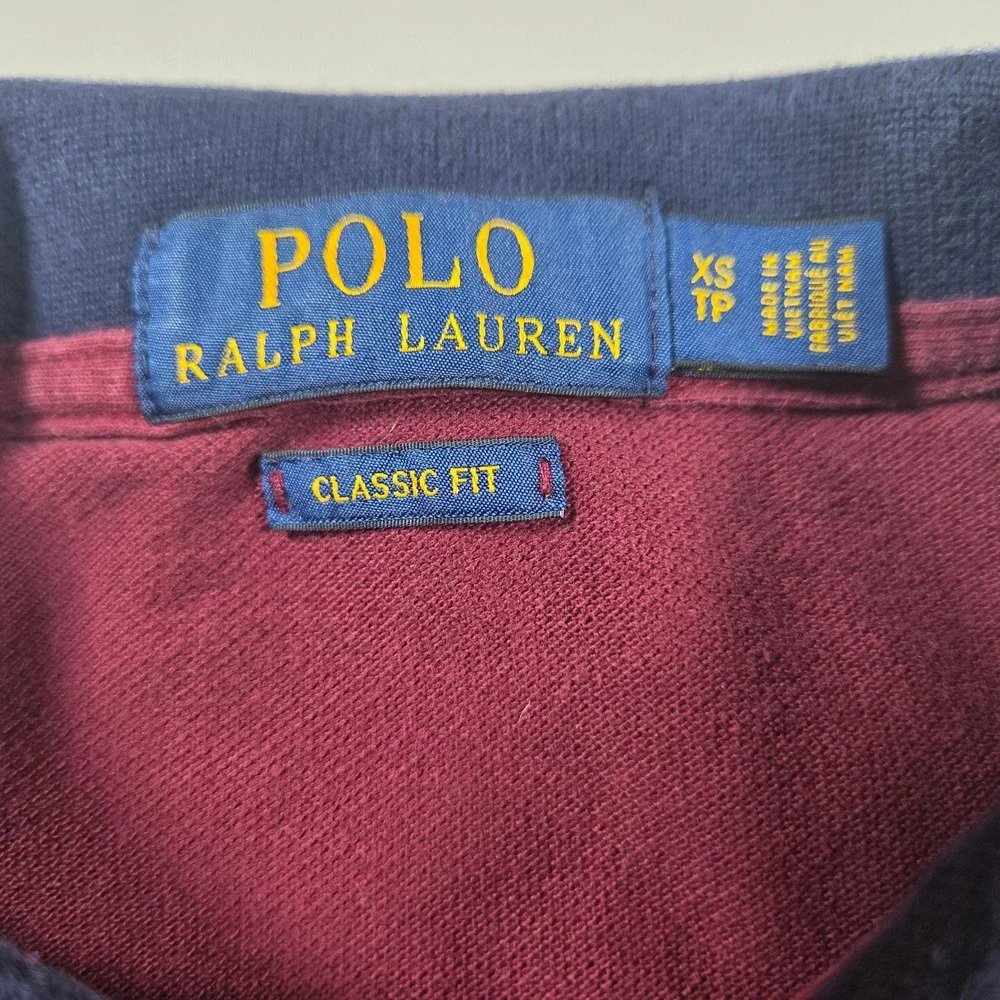 Polo Ralph Lauren Mens XS Classic Fit Pique Polo Shirt Burgundy Tipped Collar